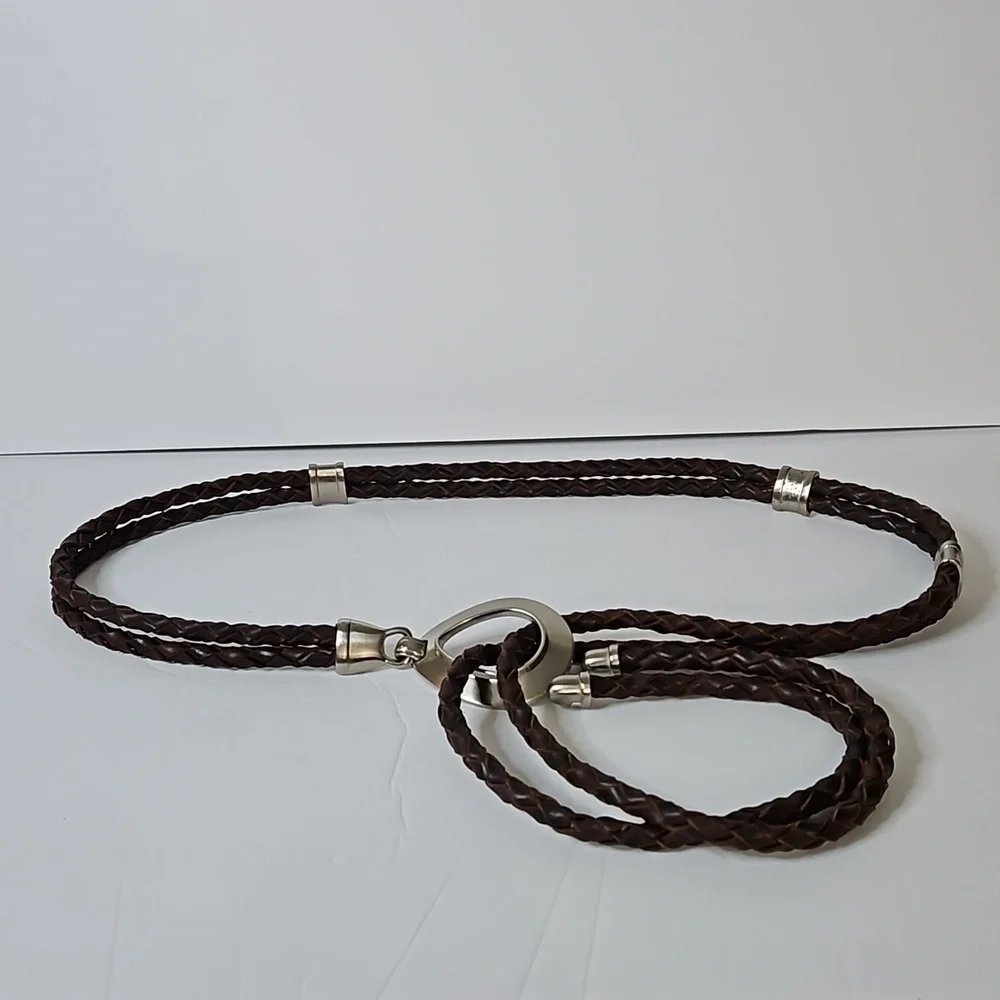 Leather Roped Belt Brown detail Silver Hardwear accent  Pre-owned